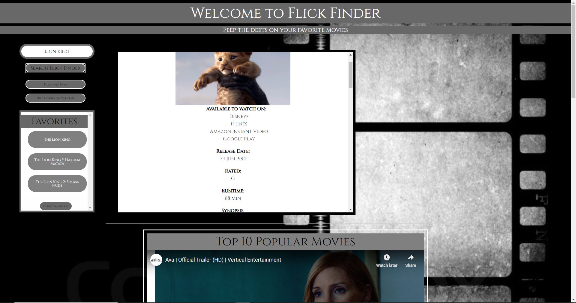 flick finder website screenshot