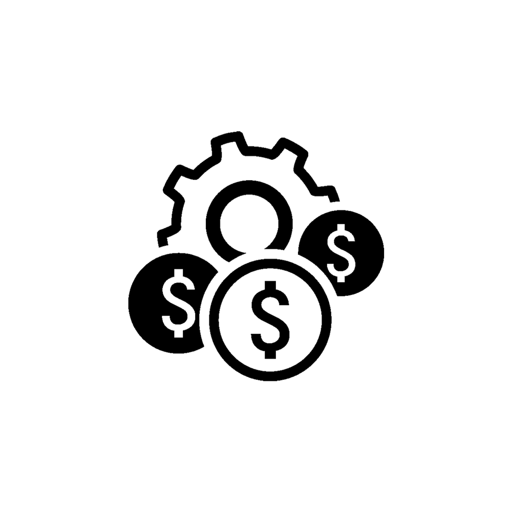 settings gear icon with three money symbols in front of it