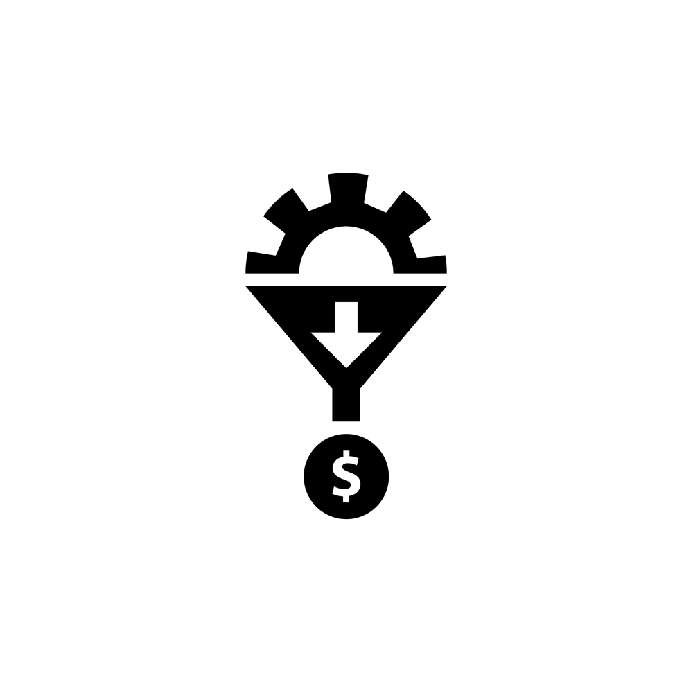 downward funnel into cash icon
