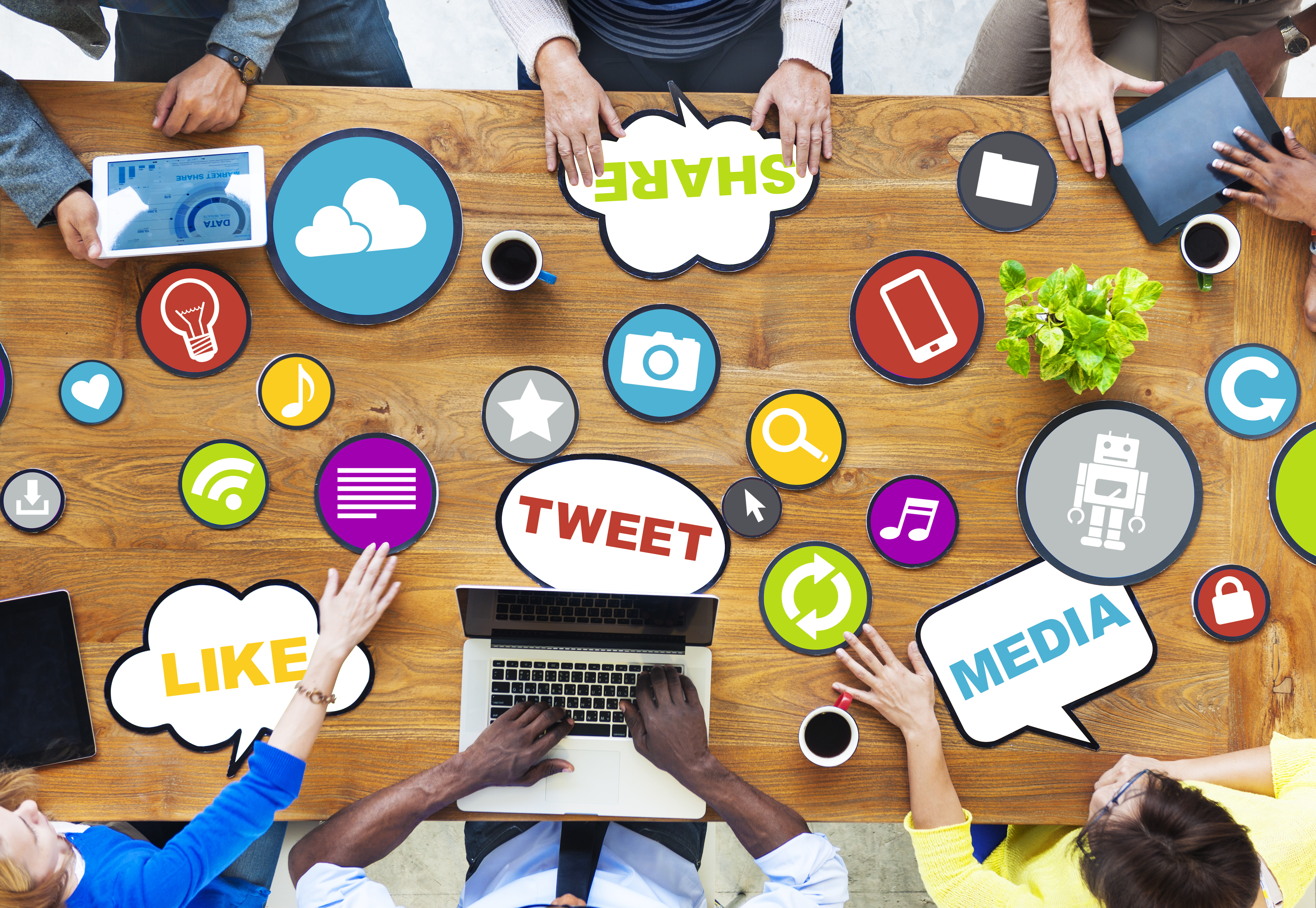 Table full of social media related terms